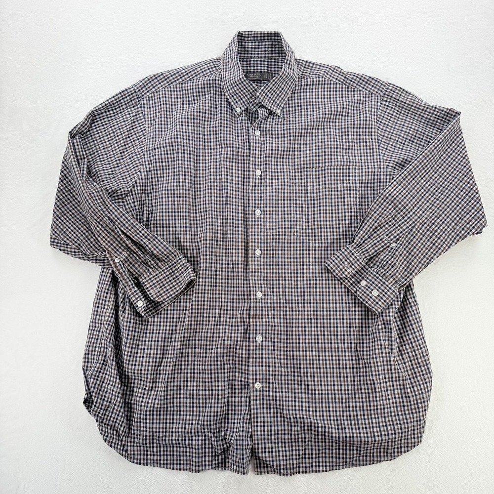 Oak Hill Shirt Mens 18.5 34/35 Blue Brown Check Supima Cotton Non Iron Button Up